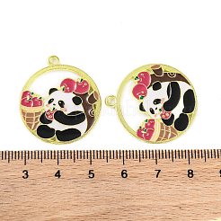 ゴールデン合金エナメルペンダントメッキ  カドミウムフリー＆鉛フリー  パンダチャーム付きフラットラウンド  サクランボ色  28.5x25x2mm  穴：1.8mm&nbsp;ENAM-Z017-08G-03