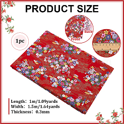 和風の綿織物  服装アクセサリー  花柄  ファイヤーブリック  1000x1500x0.3mm&nbsp;DIY-WH0780-30A