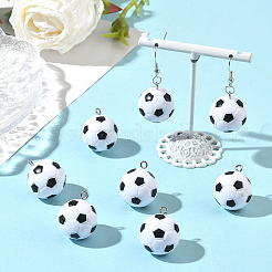 プラスチックペンダント14個  プラチナトーンの鉄のリング付き  ペンダントアクセサリー  サッカー  ホワイト  23x20.5mm  穴：2mm&nbsp;FIND-SC0020-16