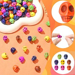 80個8色合成ターコイズビーズ  染め  ハロウィンの頭蓋骨  ミックスカラー  12x10x11mm  穴：1mm  10個/カラー&nbsp;TURQ-FS0001-08