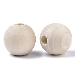 未完成の天然木ビーズ  ラウンド  フローラルホワイト  33~35x33mm  穴：10mm&nbsp;WOOD-Q041-04B