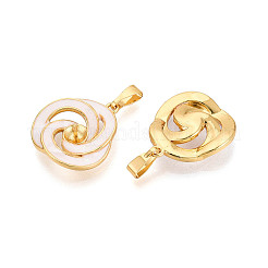 真鍮とエナメルのペグベイル  花  片穴パーツ用  18KGP本金メッキ  ホワイト  19x17.5x4mm  穴：7x2mm&nbsp;LS-KK-T079-10G