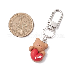 クマの不透明樹脂ペンダント装飾  バッグの装飾用の合金製回転留め具付き  レッド  61.5mm&nbsp;HJEW-JM02664-01