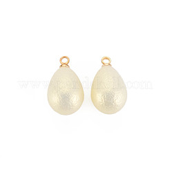 ABSプラスチックパール調ペンダント  金メッキ真鍮ループ付き  ティアドロップ  乳白色  17.5x9.5mm  穴：1.6mm&nbsp;KK-N242-015