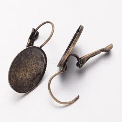 真鍮製フレンチフックピアスパーツ  アンティークブロンズ  約13.7 mm幅  長さ33mm  トレイ：13x18mm  ピン：0.5mm&nbsp;KK-H170-AB