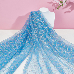 ポリエステルメッシュ生地  ウェディングドレスの衣服アクセサリー  魚の鱗模様  ドジャーブルー  1170x0.1mm&nbsp;DIY-WH0308-683B