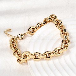 女性用304ステンレススチールリンクチェーンブレスレット  イオンプレーティング（ip）  ゴールドカラー  7.01インチ（17.8cm）&nbsp;BJEW-P388-01G