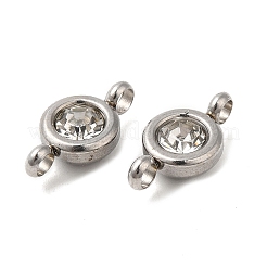 304ステンレススチールシングルラインストーンコネクタチャーム  フラットラウンドいリンク  ステンレス鋼色  クリスタル  12x6.5x4mm  穴：2mm&nbsp;STAS-E194-13P