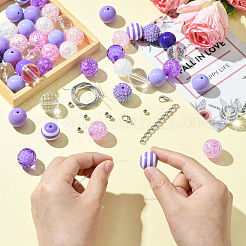 DIY フーセンガム風 ジュエリー セット作成キット  アクリルビーズや鉄ビーズなど  合金クラスプ  エンドチェーン  ワイヤー  紫色のメディア  19~20x18.5~19.5mm  穴：2~3mm&nbsp;DIY-CJC0009-08A