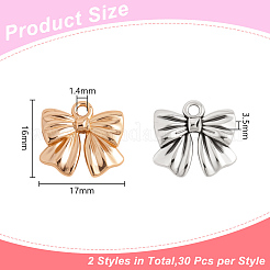 60本2色チベット風アロイペンダント  ちょう結びのチャーム  ミックスカラー  16x17x3.5mm  穴：1.4mm  30個/カラー&nbsp;FIND-HY0005-02