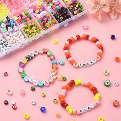DIYブレスレット作りキット  レジン、アクリルヨーロピアン、ポリマークレイビーズを含む  はさみ  ピンセット  星と花と果物と笑顔  ミックスカラー  742個/セット&nbsp;DIY-YW0007-87