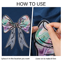 蝶結びポリエステル刺繍コスチュームアクセサリー  ミシンクラフト装飾  プラスチック製のビーズと  ブラック  260x210x4mm&nbsp;DIY-WH0308-564A