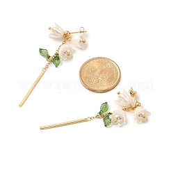 女性用プラスチックと真鍮のダングルスタッドピアス  フラワー＆リーフ  ゴールドカラー  65x21mm&nbsp;EJEW-TA00575
