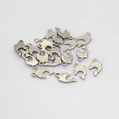 変色しにくい201ステンレススチール製ドルフィンチャーム  ステンレス鋼色  12x8x1mm  穴：1mm&nbsp;STAS-N025-06