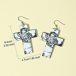 304ステンレススチールダングルイヤリング  アクリルペンダント  クロス  ブラック  64mm&nbsp;EJEW-FS00010