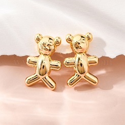 真鍮製スタンドピアス  鉛フリー＆カドミウムフリー  長持ちメッキ  ラックめっき  クマ  18KGP本金メッキ  18x12mm&nbsp;EJEW-R016-24G