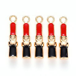 合金エナメルチャーム  メイクペンダント  口紅  ライトゴールド  レッド  19x4x3mm  穴：1.6mm&nbsp;X-ENAM-S121-083
