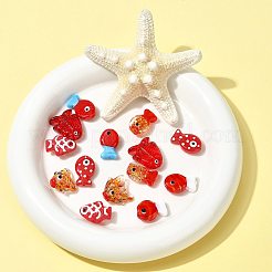 14個 7種類のスタイルのペイントガラスビーズ  魚  ファイヤーブリック  13~21x12~23mm  2個/スタイル&nbsp;LAMP-FS0001-64