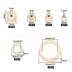 未完成の木製ファセットキューブビーズ  天然木製ビーズ  無鉛の  12x12x12mm  穴：2~3mm  ミックスカラー  ビーズ：80個/袋  リング：25個/バッグ&nbsp;WOOD-PH0009-29-LF