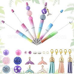 DIY ビーズペンセット  ABSプラスチックボールペンとボールペンリフィルを含む  シリコンと鉄のラインストーンビーズ  合金カニカンとエナメルペンダント  フェイクスエードタッセル  ミックスカラー  ペン：148x12mm  4色  1pc /カラー  4pc&nbsp;DIY-FS0009-36