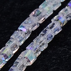 電気メッキガラスビーズ連売り  ABカラーメッキ  多面カット  キューブ  クリアAB  4x4x4mm  穴：1mm  約98個/連  15.7インチ&nbsp;EGLA-J028-4x4mm-AB21
