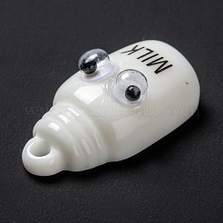 オペーク樹脂カボション  模造食品  アイ＆ワードミルク入り牛乳瓶  ホワイト  27x13.5x9.5mm  穴：1.4mm&nbsp;X-CRES-L015-D05