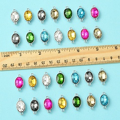 28色合金ガラスリンク/コネクター7個  多面カット  オーバル  プラチナ  ミックスカラー  22x12x6mm  穴：1.5mm  4個/カラー&nbsp;GLAA-FS0001-93