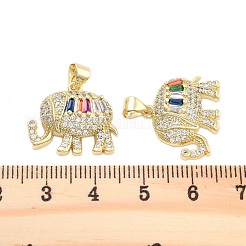 真鍮の舗装キュービックジルコニアペンダント  カドミウムフリー＆鉛フリー  ゴールドカラー  象  17x19x5mm  穴：5mm&nbsp;KK-U009-02A-G