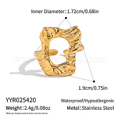 女性用304ステンレススチールカフオープンリング  ナゲット  18KGP本金メッキ  19mm  内径：17.2mm&nbsp;FS3421