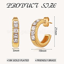 クリアキュービックジルコニアC字型スタッドピアス  430ステンレススチール製ハーフフープピアス（女性用）  ゴールドカラー  21x5mm&nbsp;JE939A