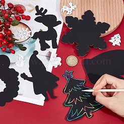 クリスマス テーマ レインボー スクラッチ ペインティング アート ペーパー  リボンと竹の棒で  ブラック  スクラッチペーパー：10.1~12.1x7.7~14x0.03cm  穴：4.3mm  12pc&nbsp;FIND-WH0135-13