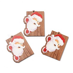 片面クリスマスプリント木製ペンダント  サンタクロースのチャーム  レッド  47x37x2.5mm  穴：2mm&nbsp;WOOD-D025-37