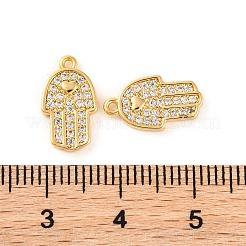 真鍮マイクロパヴェクリアキュービックジルコニアペンダント  ハムサの手  18KGP本金メッキ  13.3x7.8x1.8mm  穴：0.9mm&nbsp;KK-U017-06B-G