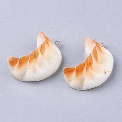 樹脂チャーム  プラチナトーン鉄パーツ  模造食品  餃子  ダークオレンジ  40~42x26x18~19mm  穴：2mm&nbsp;RESI-T028-17
