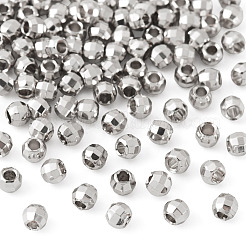 真鍮ビーズ100個  ラウンド  多面カット  プラチナ  2.5~3mm  穴：1.2mm&nbsp;KK-TA0008-54