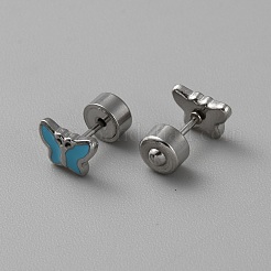 女性用304ステンレススチールスタッドピアス  蝶  ディープスカイブルー  5.5x7.5mm&nbsp;EJEW-WH0016-32P