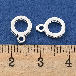 真鍮キュービックジルコニアチューブベイル  ループベイル  長持ちメッキ  鉛フリー＆カドミウムフリー  フラットラウンド  銀  10x7.5x2mm  穴：1.2mmと5mm&nbsp;KK-L215-201B-S