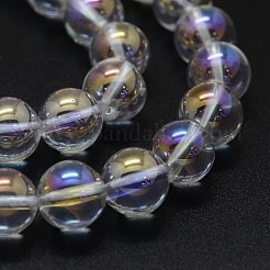 電気メッキ天然石クオーツクリスタルビーズ連売り  半分メッキ  ABカラーメッキ  ラウンド  8mm  穴：0.8mm  約49個/連  15.7インチ&nbsp;G-K285-09-8mm-02