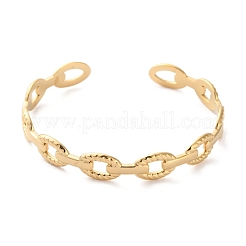 女性用304ステンレススチールカフバングル  18KGP本金メッキ  中空  オーバル  調整可能  3/8インチ（0.85cm）&nbsp;BJEW-K263-05G-04