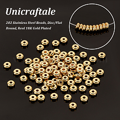 202ステンレスビーズ  ディスク/フラットラウンド  18KGP本金メッキ  5x2mm  穴：1.5mm  100個/箱&nbsp;STAS-UN0058-17A-G