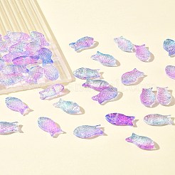 50個の透明スプレー塗装ガラスビーズ  魚  青紫色  15x8x5mm  穴：1mm&nbsp;GLAA-FS0002-06A