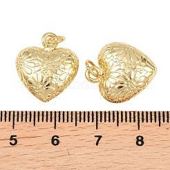 真鍮チャーム  花柄のハートチャーム  ラックめっき  長持ちメッキ  カドミウムフリー＆鉛フリー  ゴールドカラー  17.5x15x7.5mm  穴：3mm&nbsp;KK-Z146-08B-G