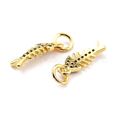 真鍮製マイクロパヴェキュービックジルコニアチャーム  18KGP本金メッキ  カドミウムフリー＆鉛フリー  魚の骨  ミックスカラー  14x5x1mm  穴：3.8mm&nbsp;KK-A156-09G-RS
