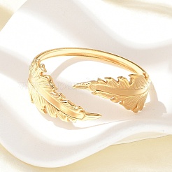 女性用304ステンレススチールカフバングル  18KGP本金メッキ  葉  7/8インチ（2.25cm）  内径：2インチ（5.05cm）&nbsp;BJEW-B120-07G-01