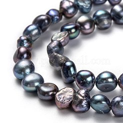 天然養殖淡水パールビーズ連売り  ポテト  染め  プルシアンブルー  5~7x6~8mm  穴：0.6mm  約58個/連  13.78インチ（35cm）&nbsp;PEAR-L033-45G