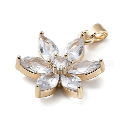 真鍮とK9ガラスのペンダント  花のチャーム  ライトゴールド  22x17x4mm  穴：4x2.5mm&nbsp;KK-Z031-02KCG