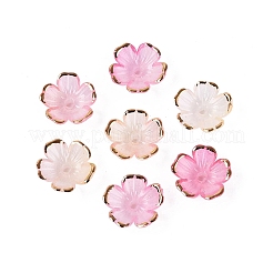 プラスチックビーズキャップ  5  - 花びらの花  ツートン  ゴールドライン入り  ピンク  10~11x10~11x4mm  穴：1.6mm  約2000個/袋&nbsp;KY-Q005-04A-04
