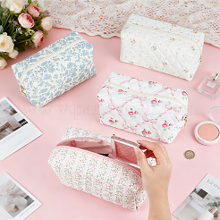 4個 4色長方形コットン化粧ポーチ  女性用花柄メイクアップバッグ  ミックスカラー  20x10x10cm  1pc /カラー&nbsp;AJEW-WA0005-14A