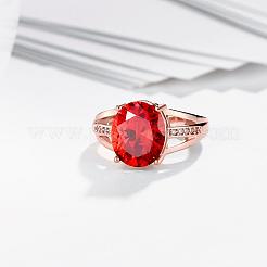 流行のデザインオーバル真鍮キュービックジルコニア婚約指輪  レッド  ローズゴールド  usサイズ8（18.1mm）&nbsp;RJEW-BB02658-B-8RG