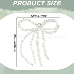 プラスチック製の模造真珠と合金の靴の装飾  蝶結び  ホワイト  125x80x6mm&nbsp;FIND-WH0152-681